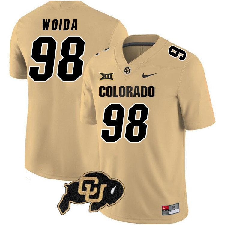 Colorado Buffaloes #98 Jacob Woida Big 12 Conference College Football Jerseys Stitched Sale-Gold